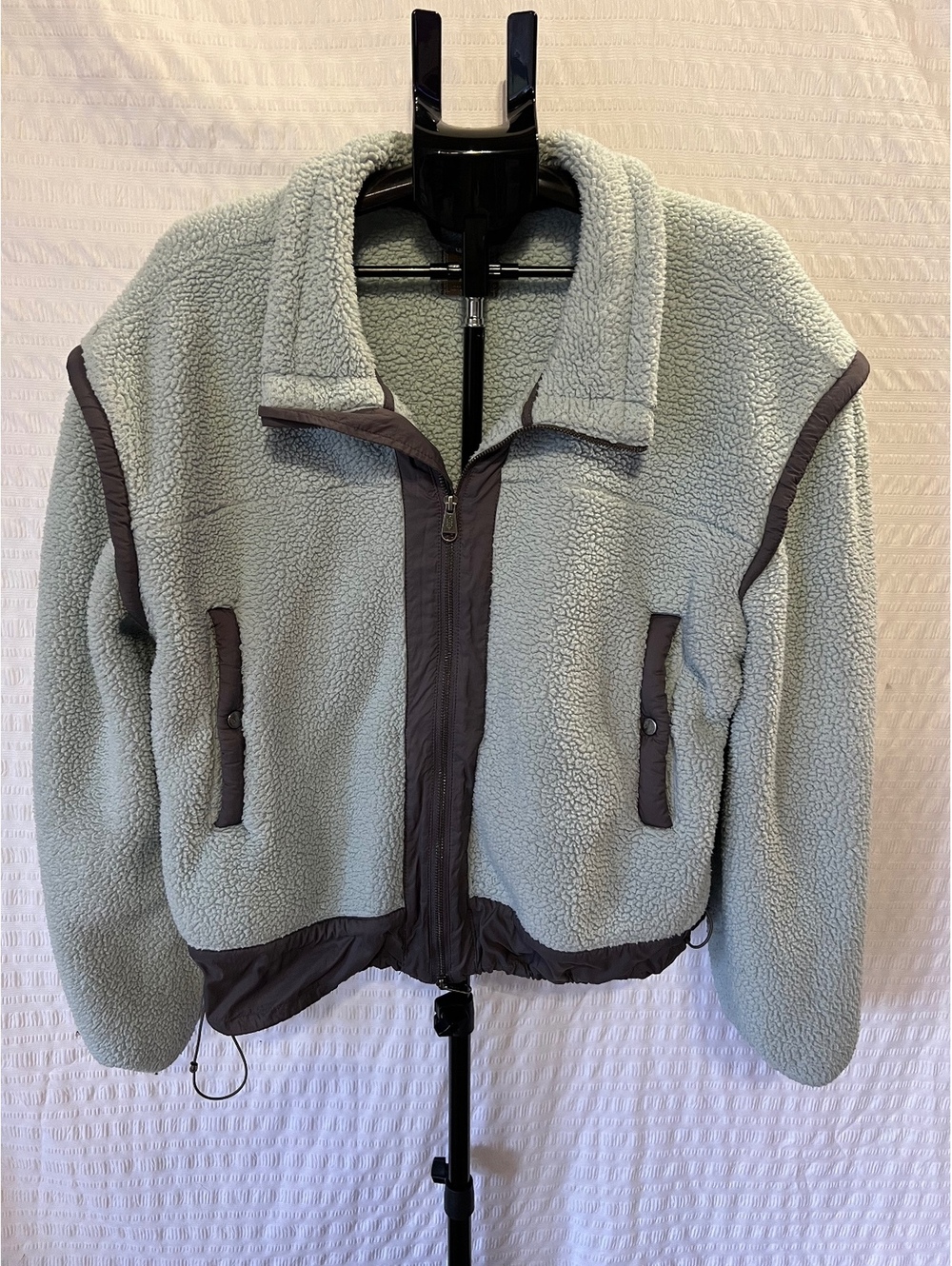 Free People Movement Courtside Fleece Jacket Light Blue Gray Sherpa Full Zip